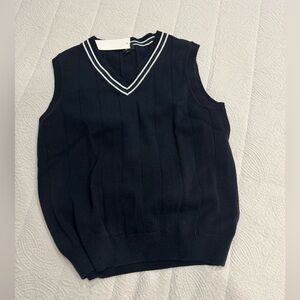 Navy Sleeveless Sweater Vest with White Trim
